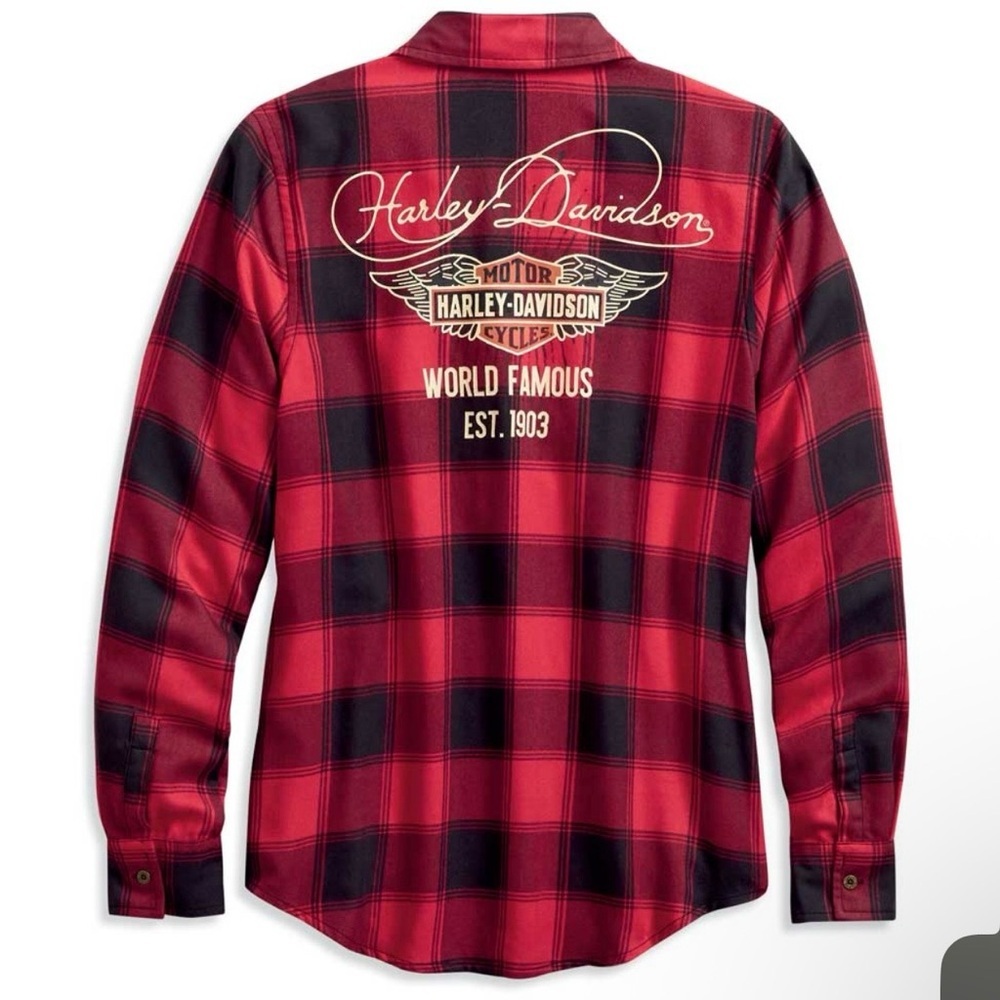 Harley-Davidson Women's World Famous Plaid Long Sleeve Shirt Size L Red